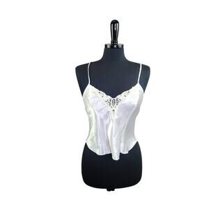 Vintage Camisole Top S White Satin Floral Lace Romantic Feminine Angel